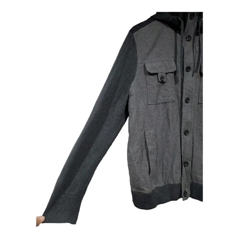 Banana Republic Men's Full-Zip Hooded Sweater Jacket Gray Pockets Sz L